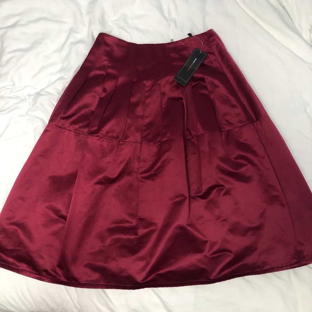 BCBG Woven Pleated Midi A-line Skirt (pockets!)